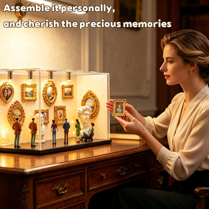 LUKIUP DIY Mini Museum Silhouette Box, Kreatives Erinnerungsdisplay Kit Mit 6 Figuren 9 Gold Rahmen