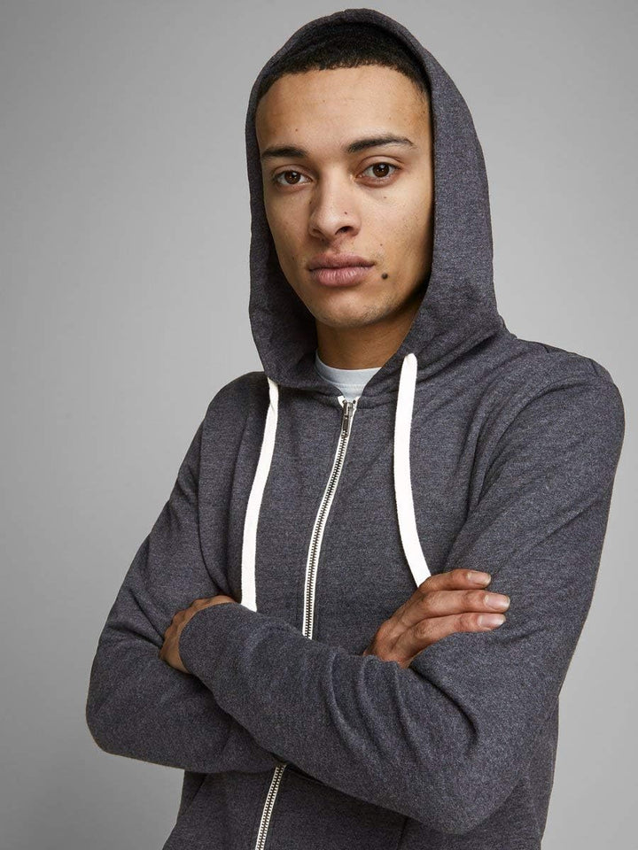 JACK & JONES Hoody Herren mit Kapuze S Grau (Dark Grey Melange Fit:reg Fit - Melange), S Grau (Dark