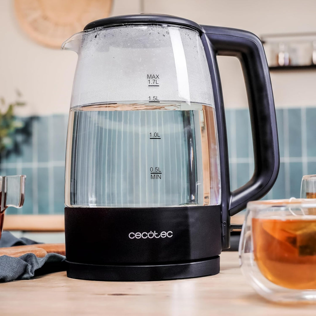 Cecotec Elektrischer Wasserkocher 1,7L ThermoSense 320 Clear, 2200W, Borosilikatglas, Leuchtanzeige,