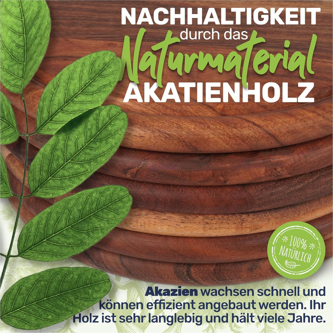 Gravidus Vesperteller aus FSC-zertifiziertem Akazienholz ⌀ 25 cm – langlebiger Brotzeitteller mit Sa