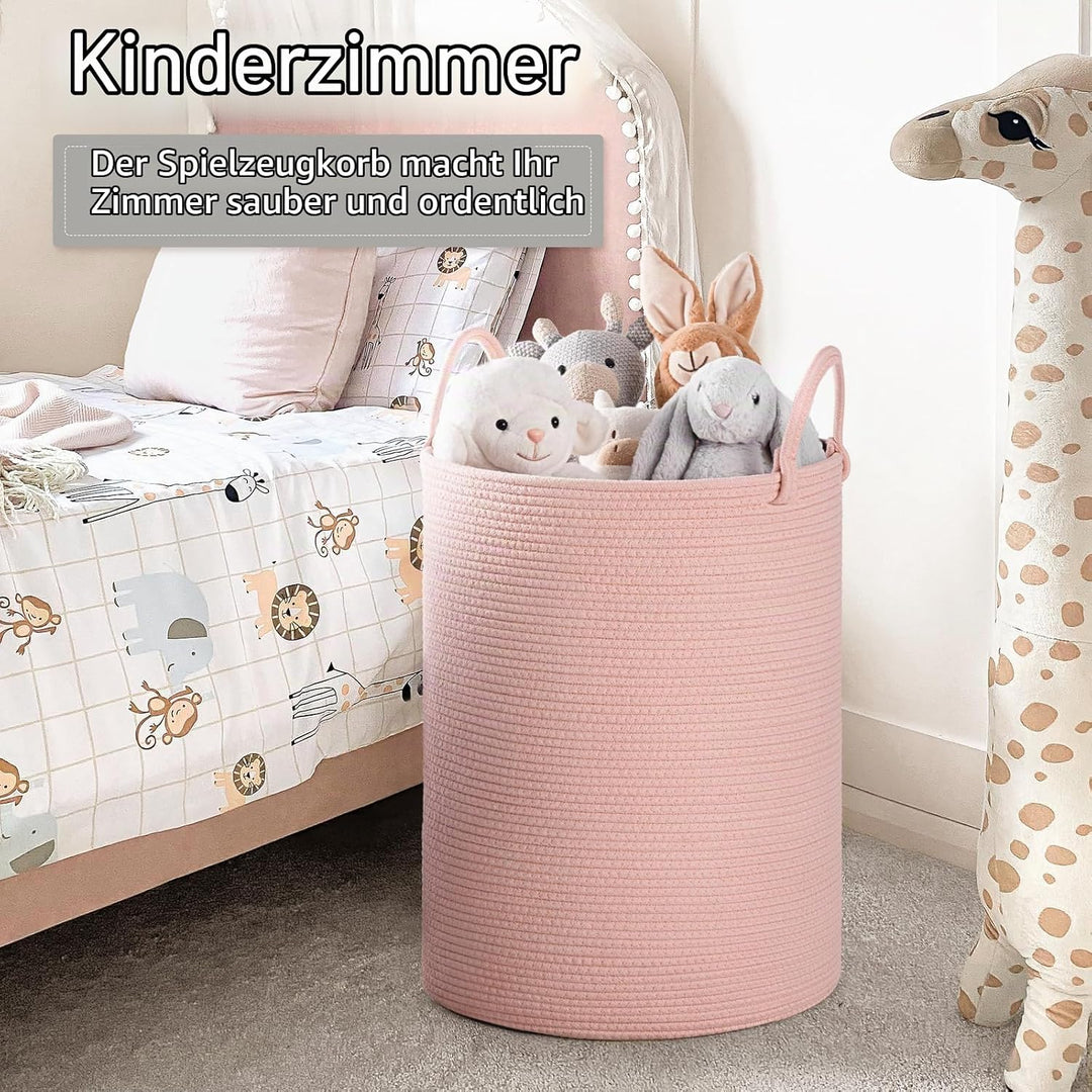 TIMEYARD Rosa Wäschekorb für Kinderzimmer, geflochtene Aufbewahrungskörbe aus Seil für Wohnzimmer od