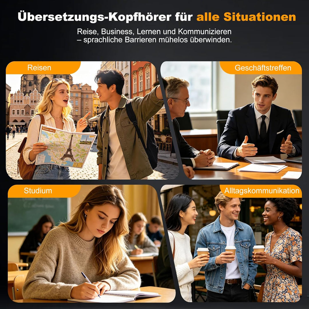 KI Übersetzer Kopfhörer, 159 Sprachen Übersetzungskopfhörer mit Touchscreen & App, Bluetooth 6.0 In