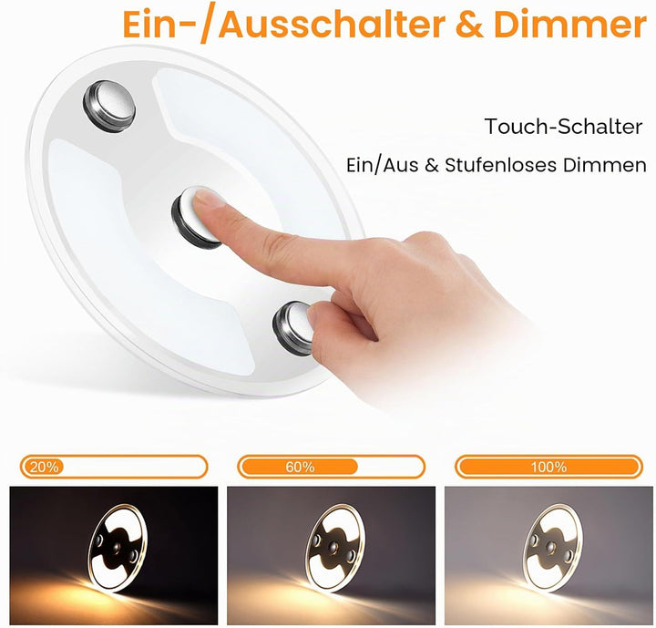Obeaming 4 x 12V LED Deckenleuchte Wohnmobil Flach Dimmbar Panel Rund Leuchte 75mm 235LM mit Touch S