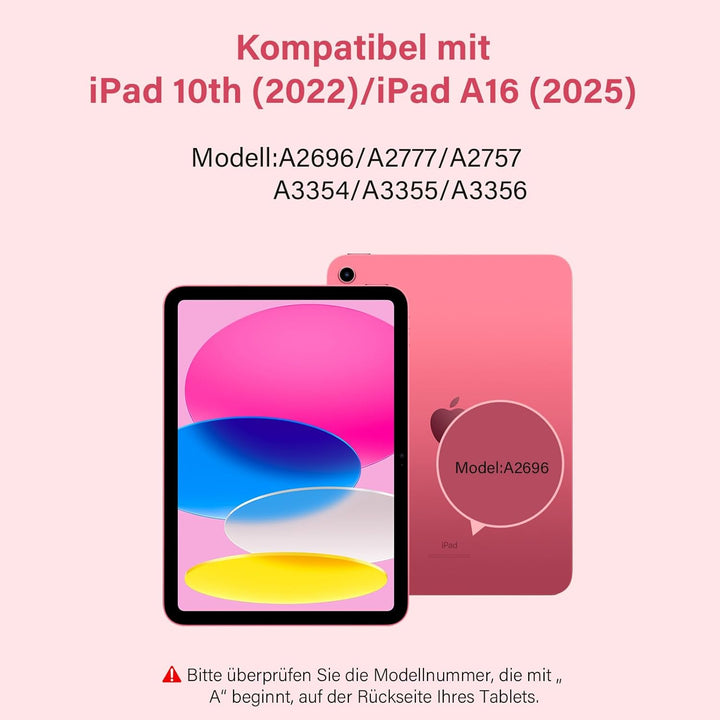 KBCASE Hülle mit Tastatur für iPad A16 11/10 Generation(11 Zoll 2025/10.9 Zoll 2022), 7 Farbige Bele