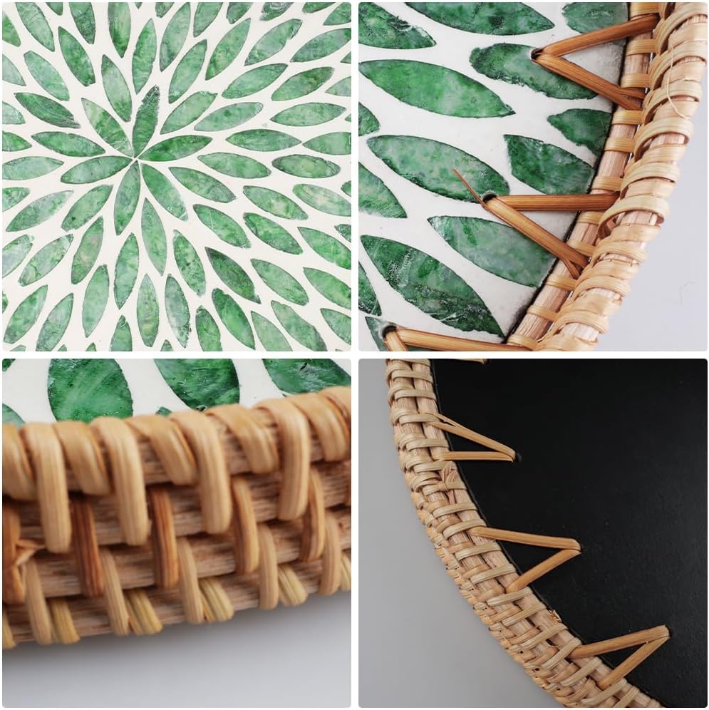 Rattan Serviertablett Rund Dekotablett 30CM Rundes Tablett | Mosaik Tablett Rund Handgewebtes Servie