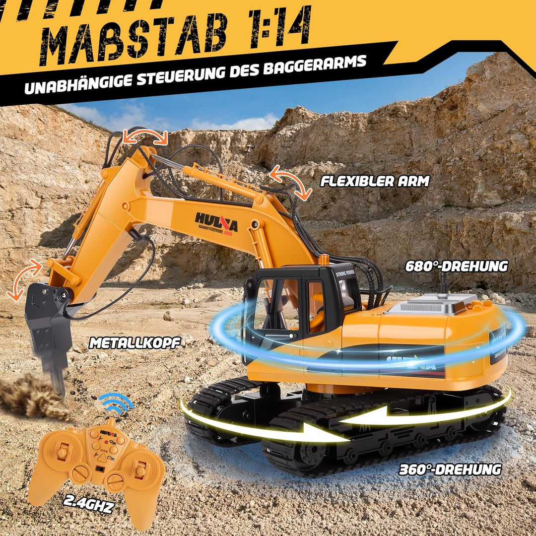FORMIZON Löffel Hydraulikhammer Holzgreifer 3-in-1 2.4GHz Ferngesteuerter Bagger ab 8 Jahre, 1:14 Ma