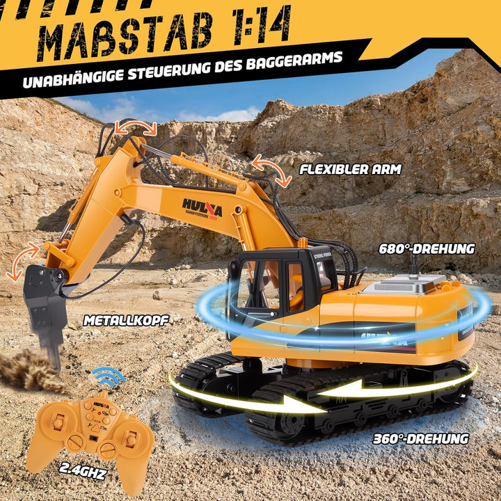 FORMIZON Löffel Hydraulikhammer Holzgreifer 3-in-1 2.4GHz Ferngesteuerter Bagger ab 8 Jahre, 1:14 Ma