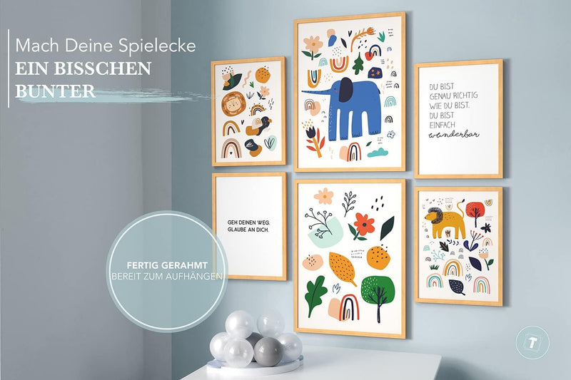 Papierschmiede® Bilder Kinderzimmer Kids Mood Poster Set Bunte Tierwelt, Gerahmte Bilder fürs Kinder