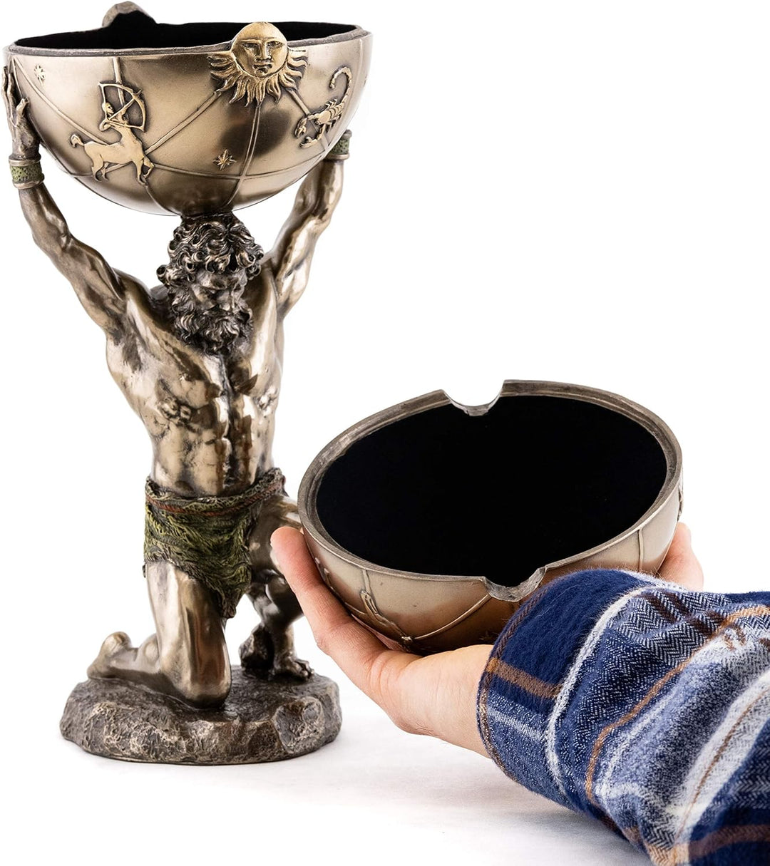 Atlas Skulptur H 31,8 cm Griechische Gott von Himmel und Astronomie Desktop Büro Statue mit versteck
