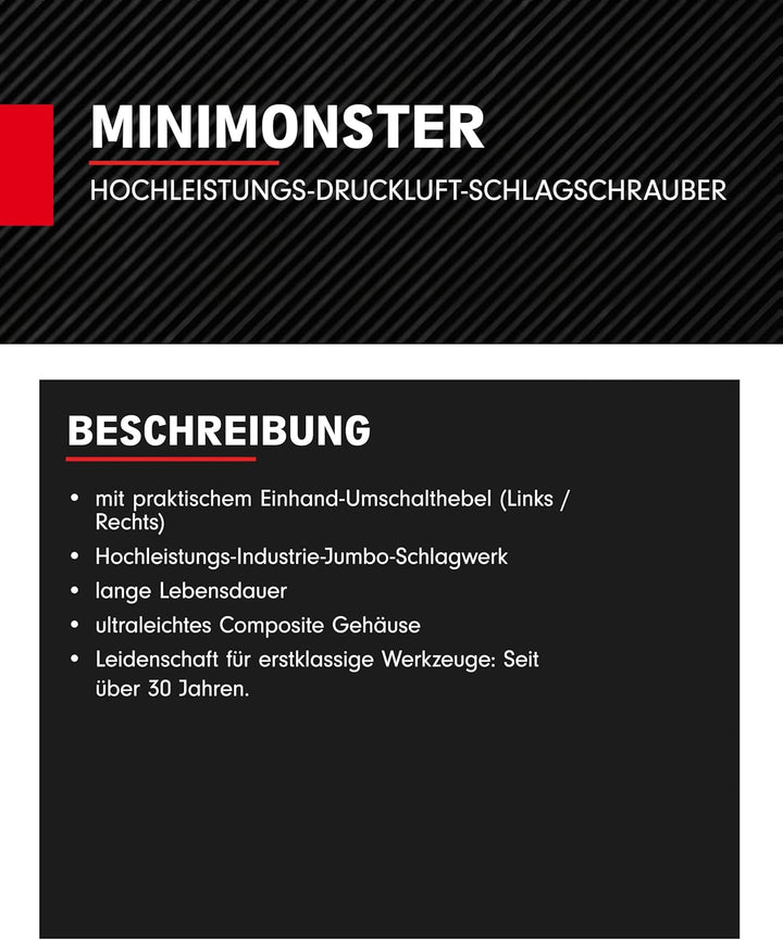 KS Tools 515.1150 1/2" Minimonster Xtremelight Rückenschonender Hochleistungs-Druckluft-Schlagschrau