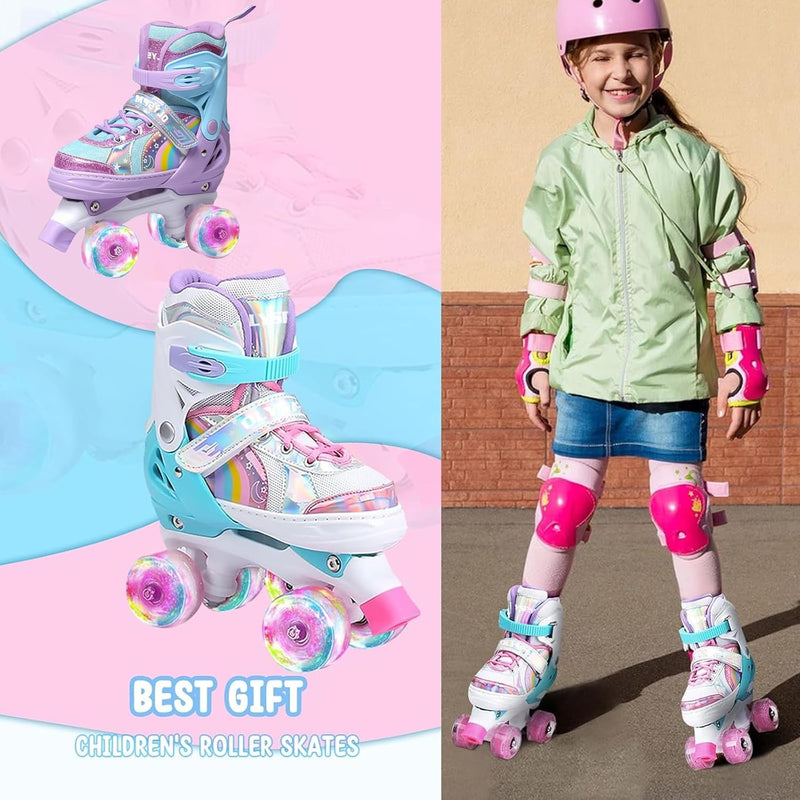 OLYSPM Rollschuhe Kinder Rollschuhe Verstellbar Rollschuhe Damen,LED Rollschuhe und 4 Grössen verste