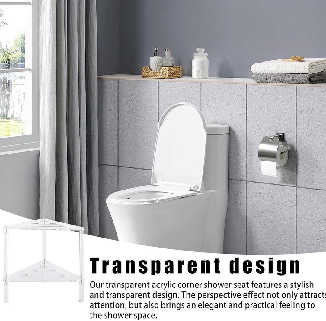 Eck-Duschhocker aus Acryl, dreieckige Duschablage – transparente Hocker, doppelte Ebene, wasserdicht