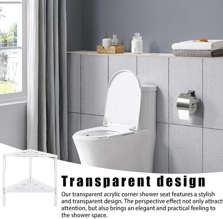 Eck-Duschhocker aus Acryl, dreieckige Duschablage – transparente Hocker, doppelte Ebene, wasserdicht