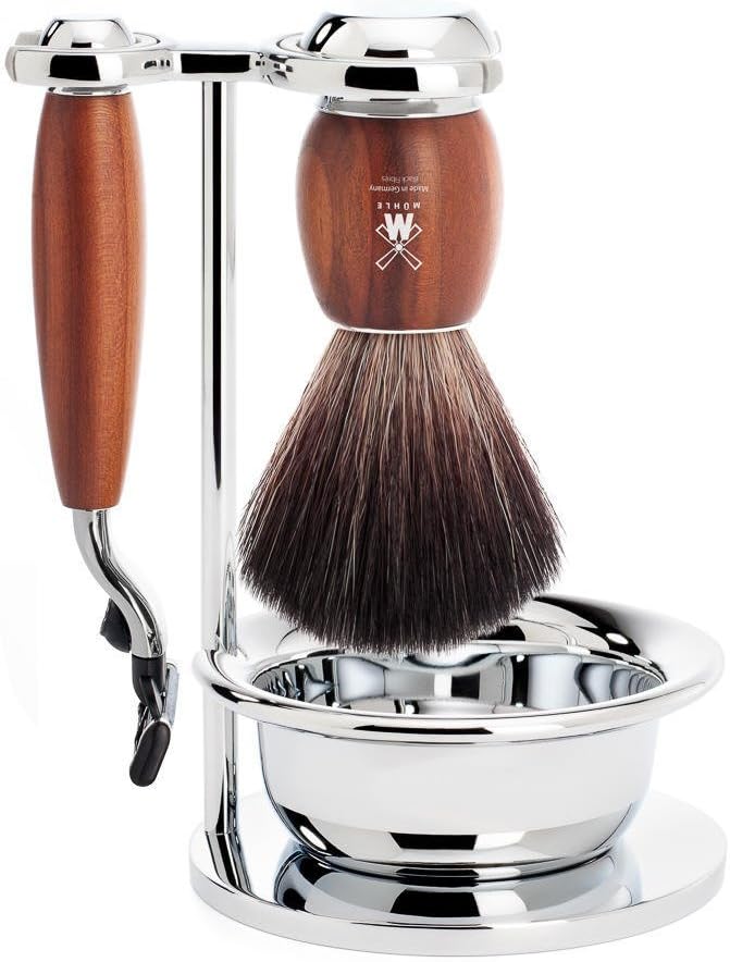 MÜHLE Rasierset mit Schale - Vivo Serie - Black Fibre - kompatibel mit Gillette-Klingen - Pflaumenho