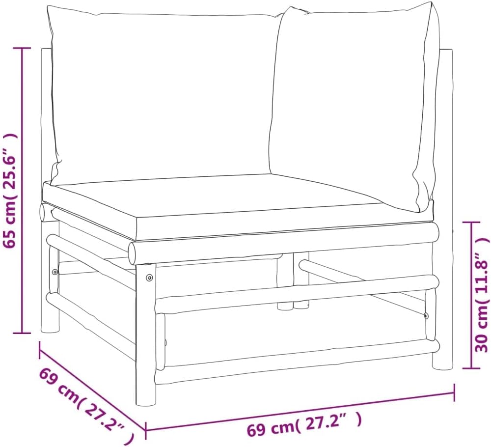 vidaXL 2-TLG. Garten-Lounge-Set mit Grünen Kissen Bambus Eckteil + Tisch Grün, Eckteil + Tisch Grün