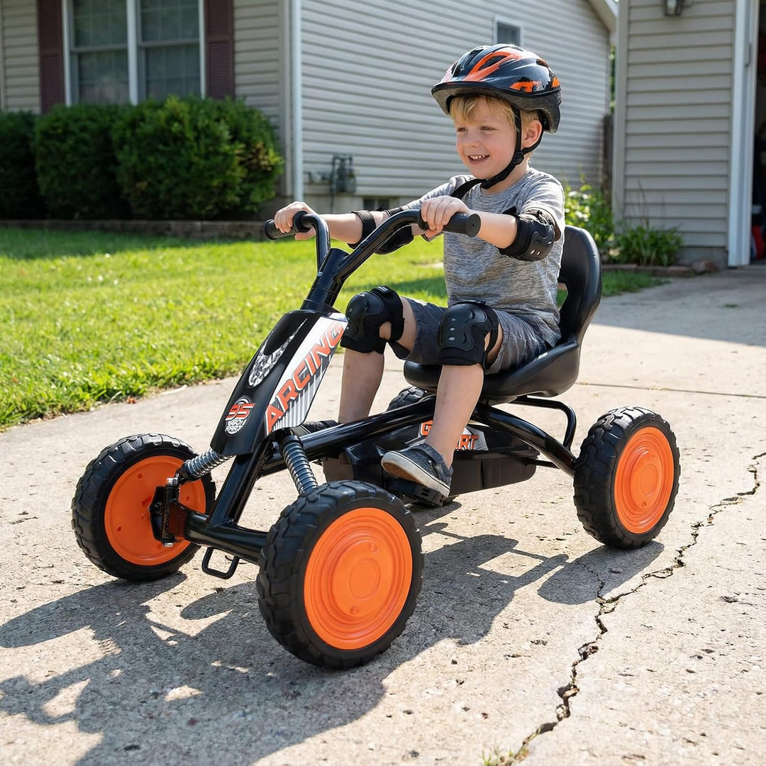 COSTWAY Kinder Gokart mit Pedal, Go Kart mit verstellbarem Sitz, Vor- & Rückwärtsgang, Tretauto bis
