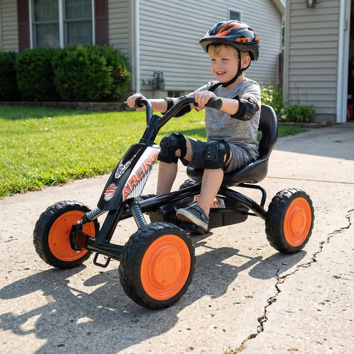COSTWAY Kinder Gokart mit Pedal, Go Kart mit verstellbarem Sitz, Vor- & Rückwärtsgang, Tretauto bis