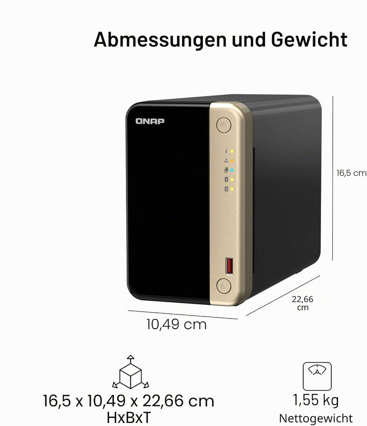 QNAP TS-264-8G-US Hochleistungs-Desktop-NAS mit Intel Celeron Quad-Core-Prozessor, M.2 PCIe Slots un