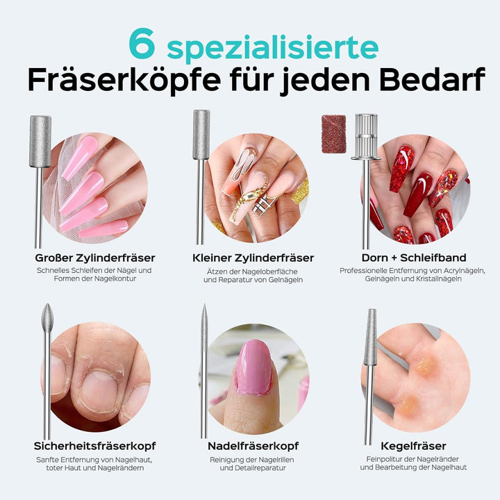 COSLUS C51 Kabellos Tragbar Elektrischer Nagelfräser: Elektrische Nagelfeile für Gelnägel 35000 u/mi