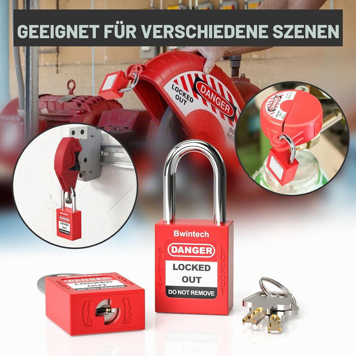Bwintech 10 Stück 38MM verschlüsselt verschiedene rote Sicherheitsvorhängeschloss Lockout Tagout Sch