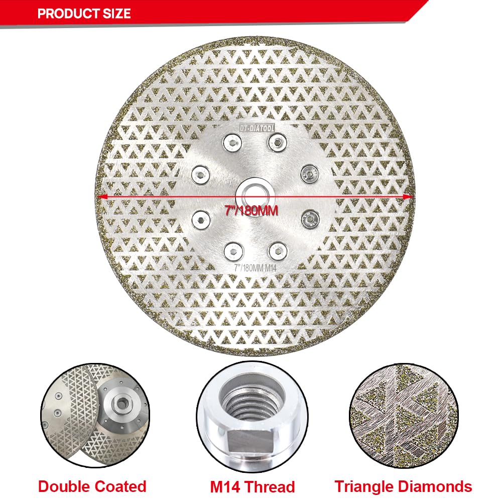 DT-DIATOOL Diamantscheibe 180 mm x M14 Doppelseitig Galvanisch Trennscheibe und Schleifscheibe für H