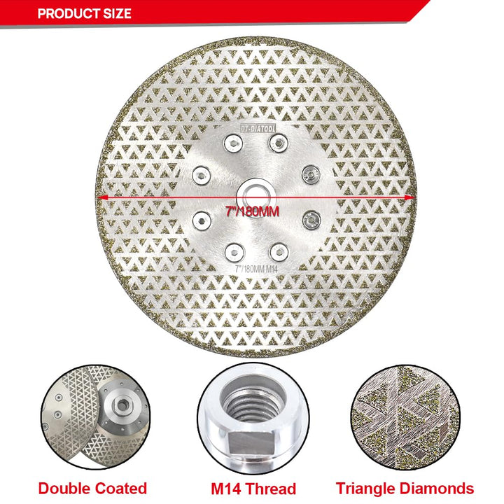 DT-DIATOOL Diamantscheibe 180 mm x M14 Doppelseitig Galvanisch Trennscheibe und Schleifscheibe für H