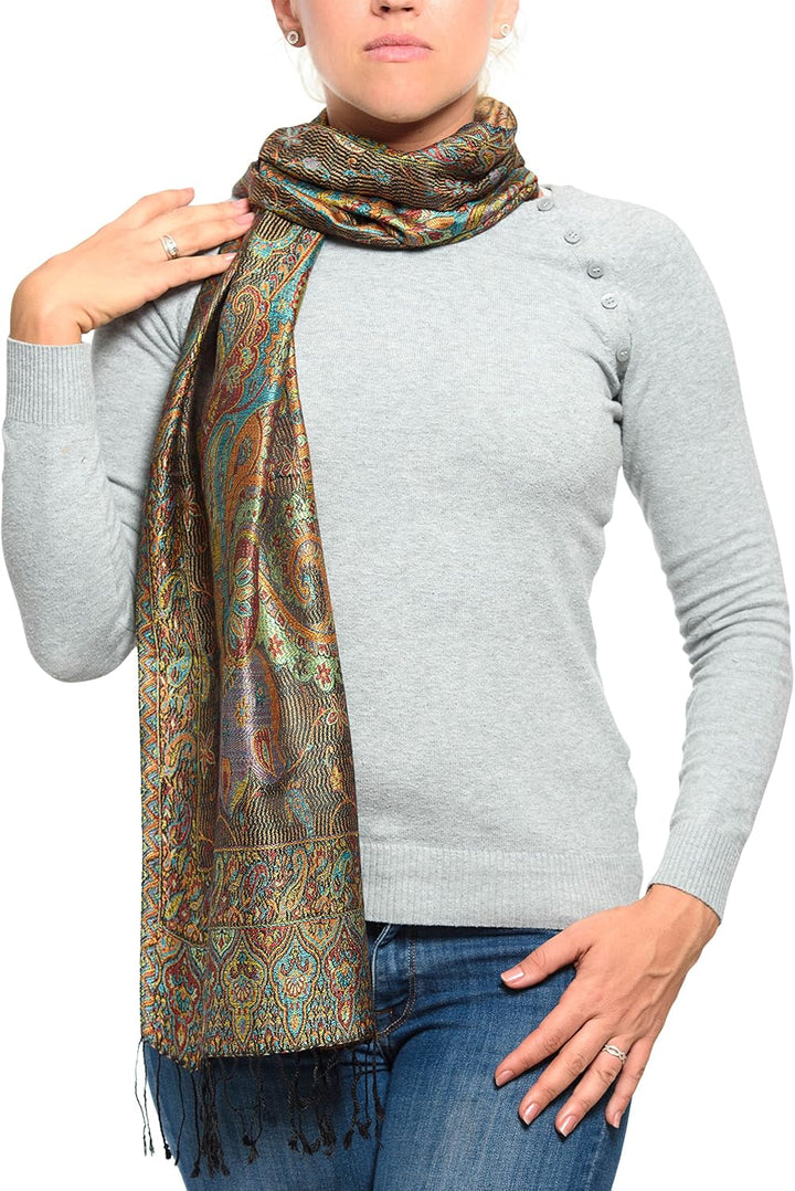 ufash Pashmina 100% Seidenschal aus Indien für Damen & Herren, Paisley Muster, 160 x 35 cm - Schal a