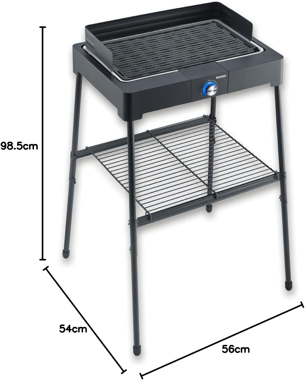 SEVERIN Standgrill mit Aluminium-Grillplatte und Standuntergestell mit Ablagerost, Elektrogrill mit