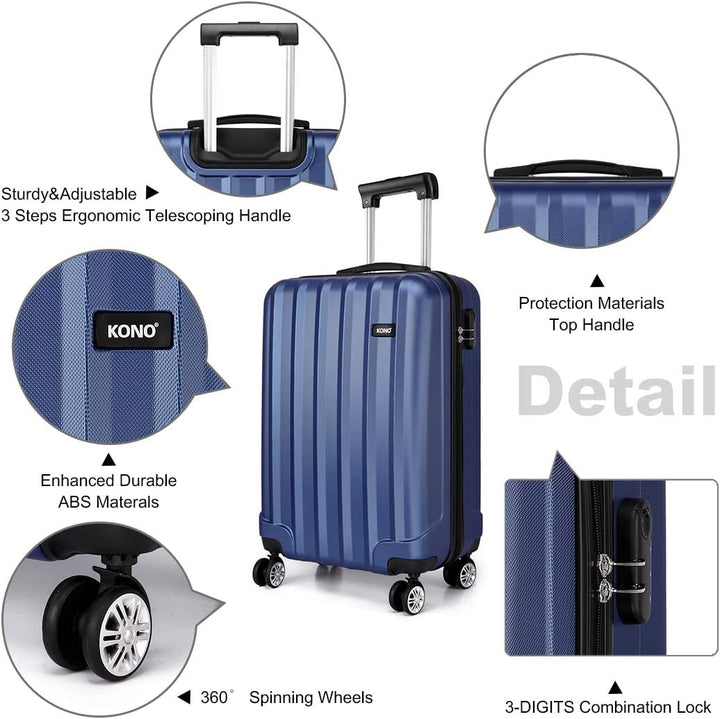 KONO Handgepäck Koffer Trolley ABS+PC Leicht Kabinenkoffer Reisekoffer mit 4 Rollen und Zahlenschlos
