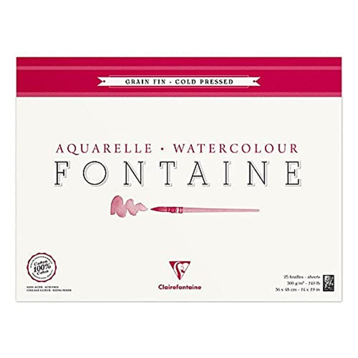 Clairefontaine 96416C Malblock, 4-seitig verleimt Aquarellpapier Feinkörnig, Fontaine/Hadern, 36 x 4