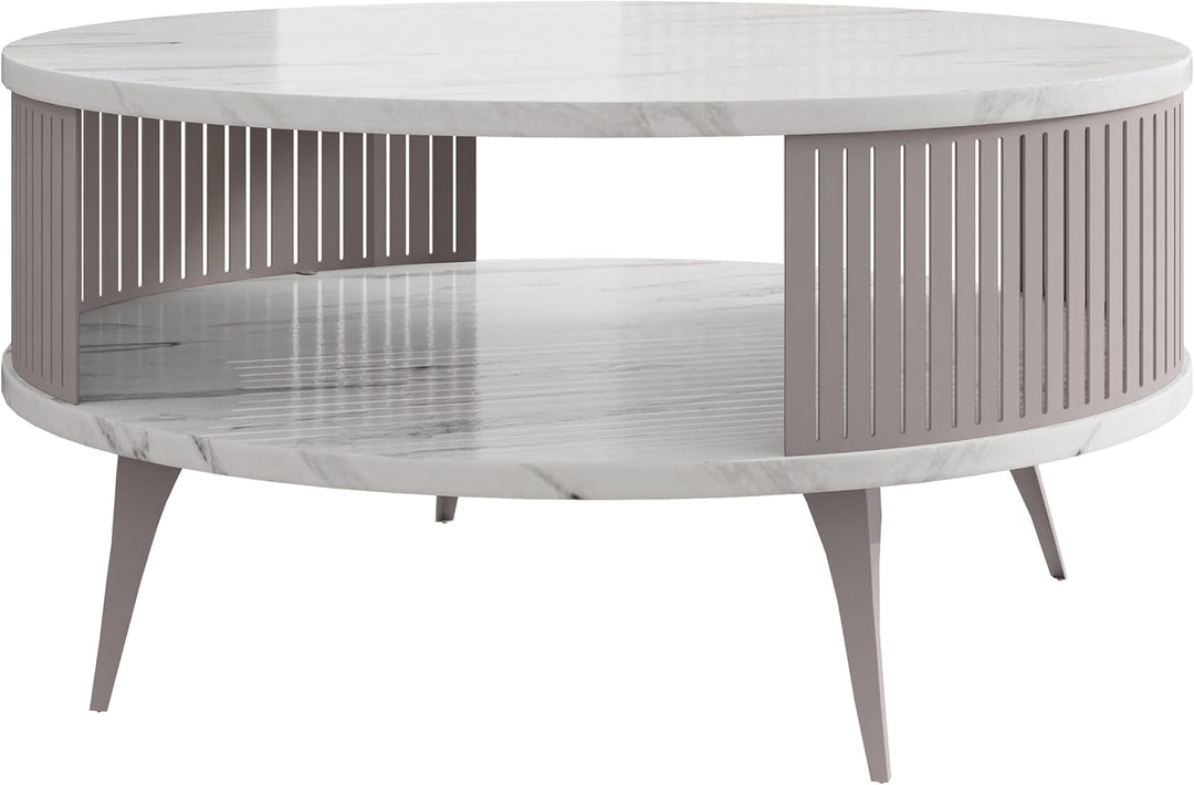 Mirjan24 Couchtisch mit Ablage Rajkon, Runde Form, Metallbeine, Kaffeetisch, Wohnzimmertische, Beist