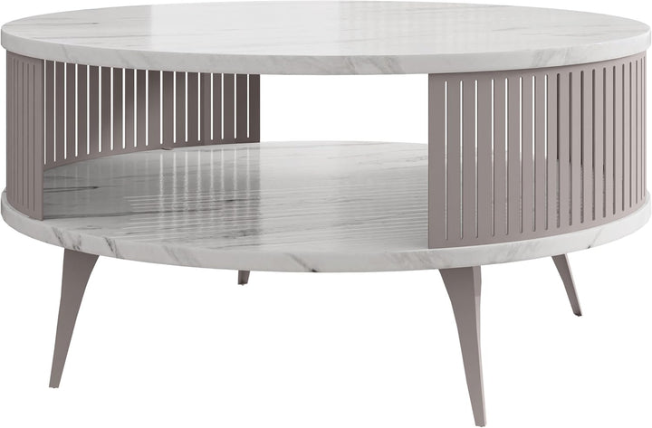 Mirjan24 Couchtisch mit Ablage Rajkon, Runde Form, Metallbeine, Kaffeetisch, Wohnzimmertische, Beist