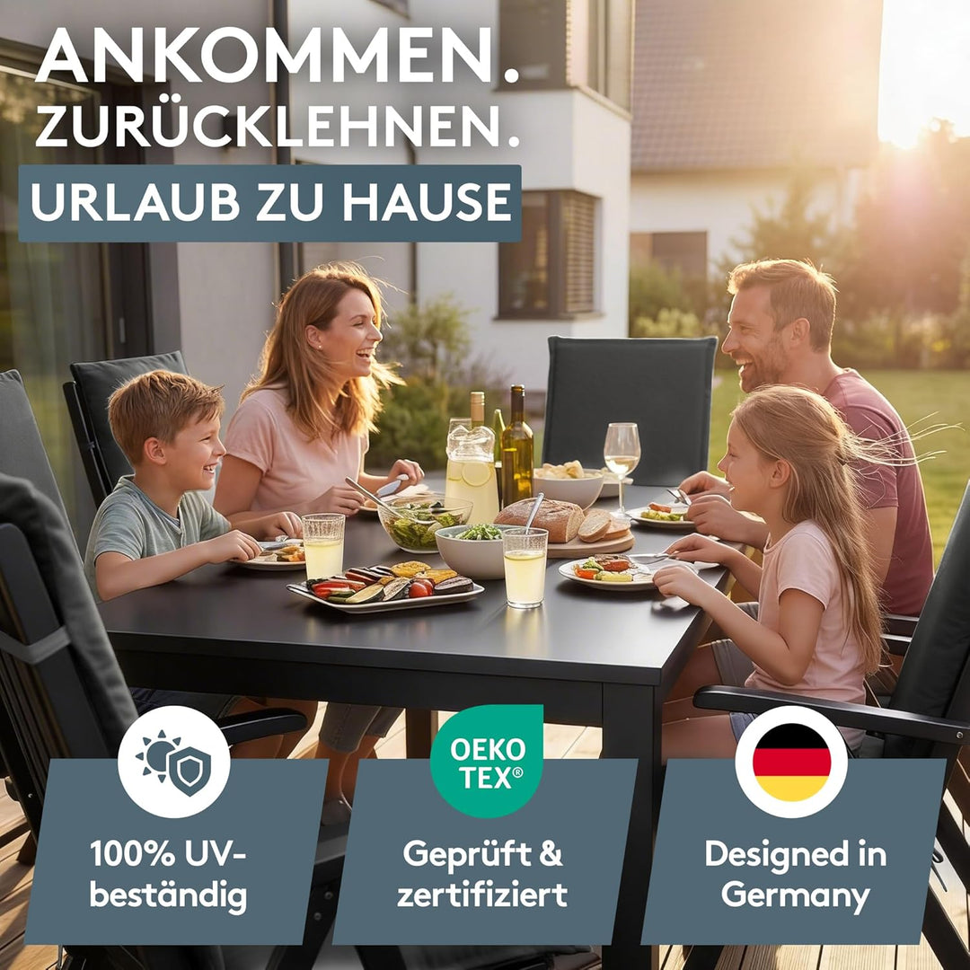 LILENO HOME Gartenstuhl Auflagen [4er Set - Hochlehner] in Anthrazit - Bequeme Liegen als Sitzauflag