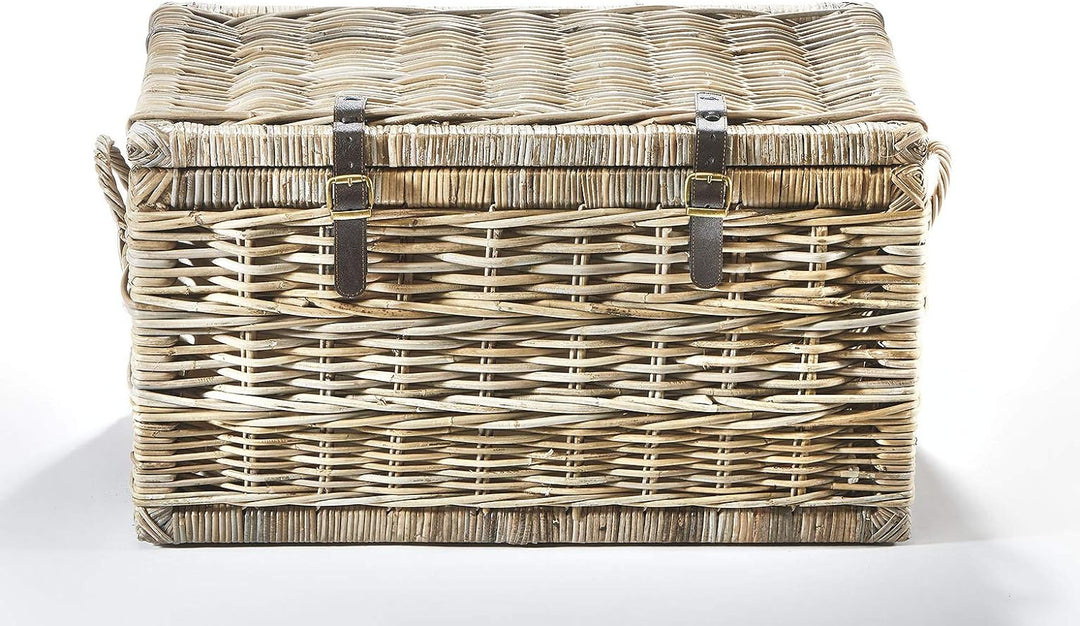 Kobolo Truhe Korbtruhe Sitztruhe - Rattan - grau - mit Textil - 70x45x40 cm