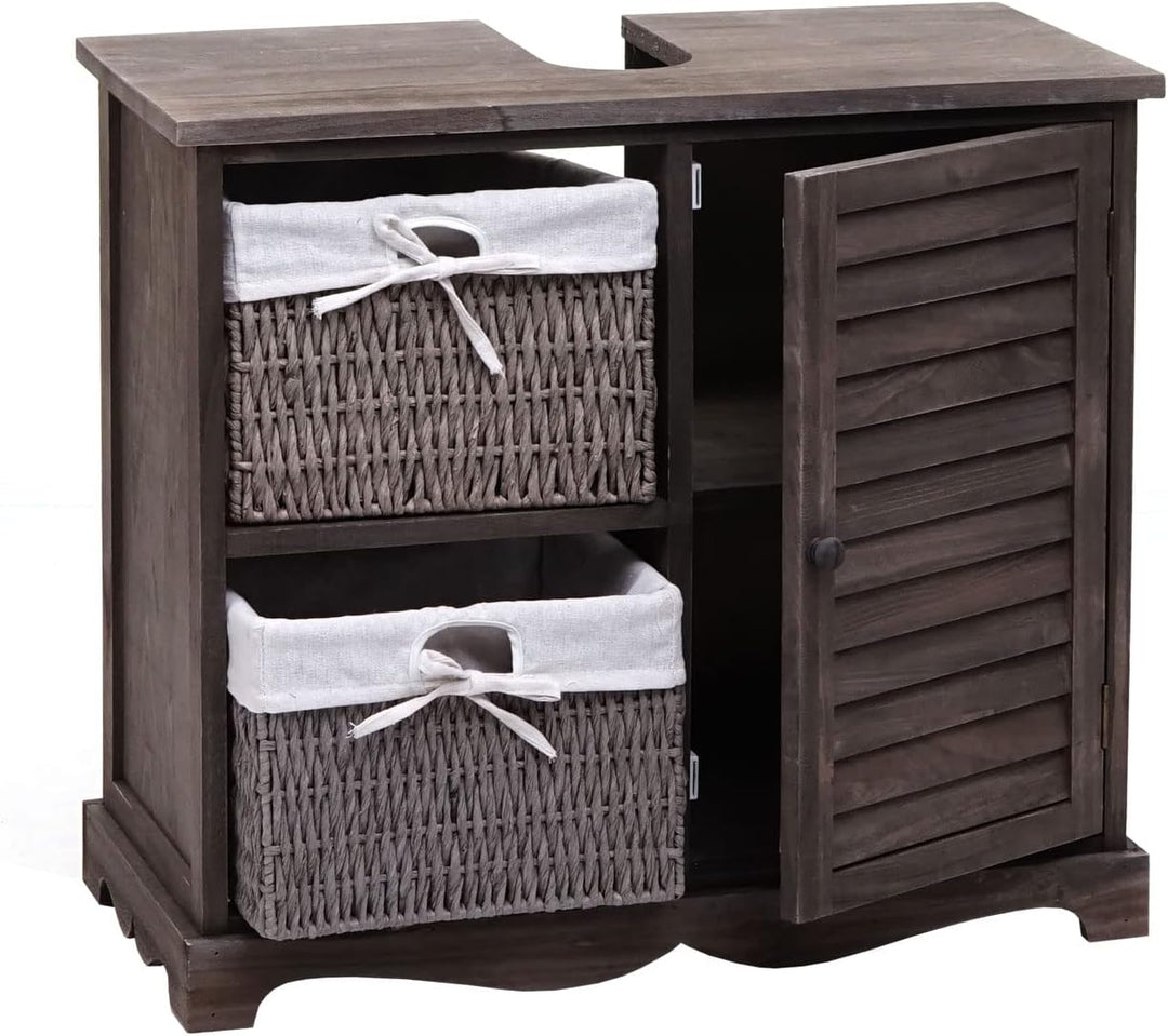 Mendler Waschbeckenunterschrank HWC-H20, Badezimmer Waschtisch, Massiv-Holz Korb-Schublade 60x65x31c