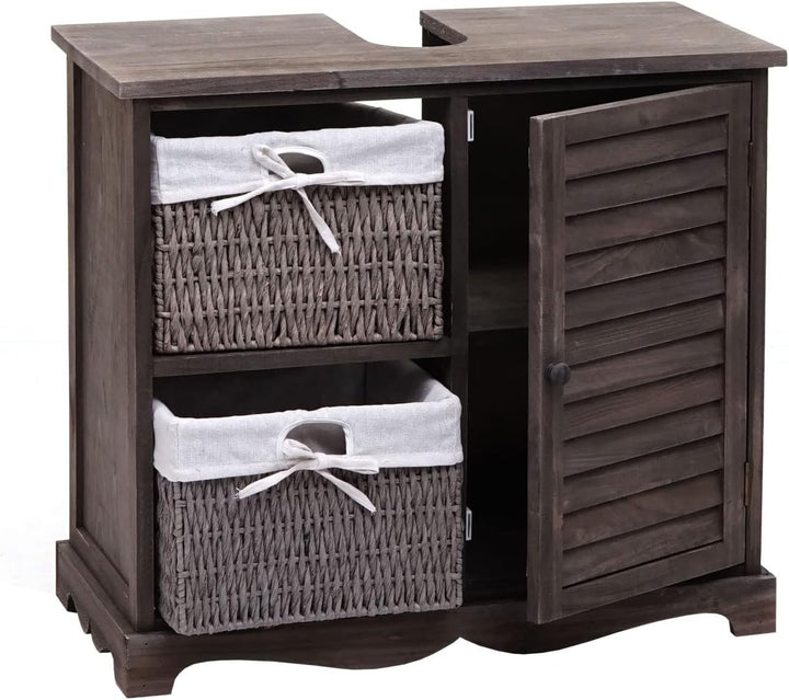 Mendler Waschbeckenunterschrank HWC-H20, Badezimmer Waschtisch, Massiv-Holz Korb-Schublade 60x65x31c