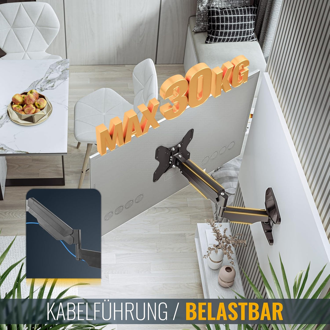 RICOO TV Monitor Wandhalterung Schwenkbar Gasdruckfeder für 23-42 Zoll, Universal TV Halterung S3422