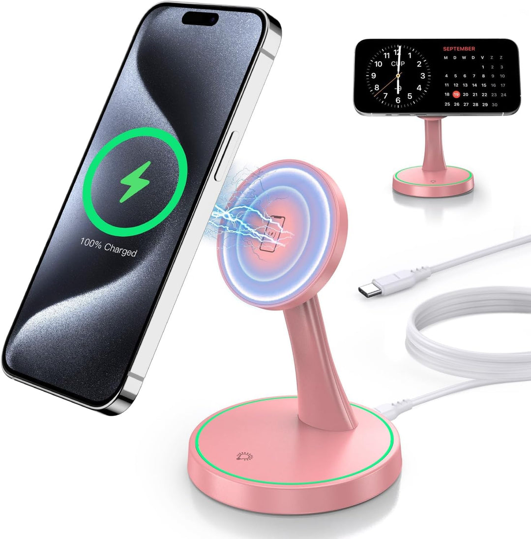 Induktive Ladestation Kompatibel mit MagSafe Ladegerät,OANDYS 2 in 1 15W Schnelles iPhone Ladestatio