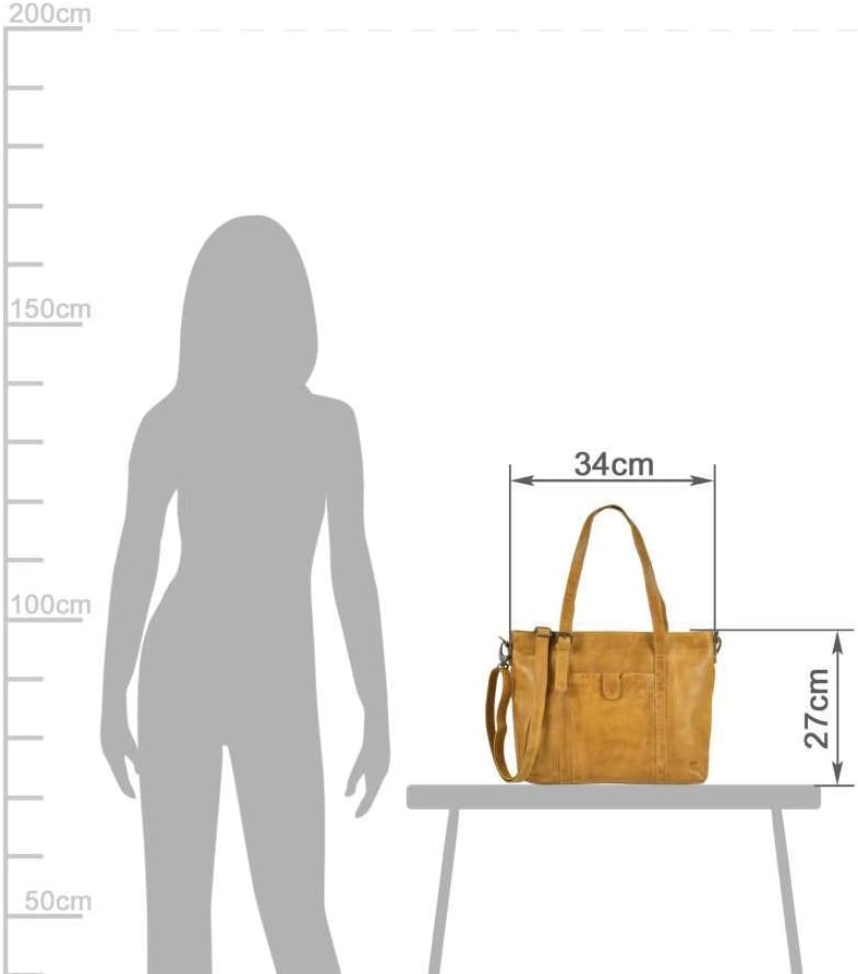 Bear Design Damen Tasche Ledertasche Shopper Schultertasche Handtasche Leder senfgelb Ocker 34x27cm