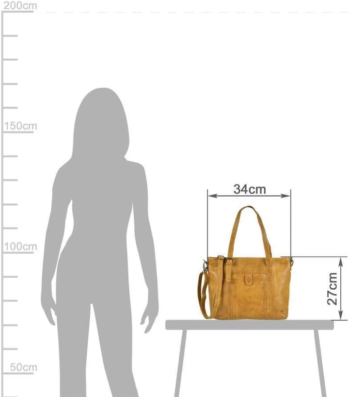 Bear Design Damen Tasche Ledertasche Shopper Schultertasche Handtasche Leder senfgelb Ocker 34x27cm