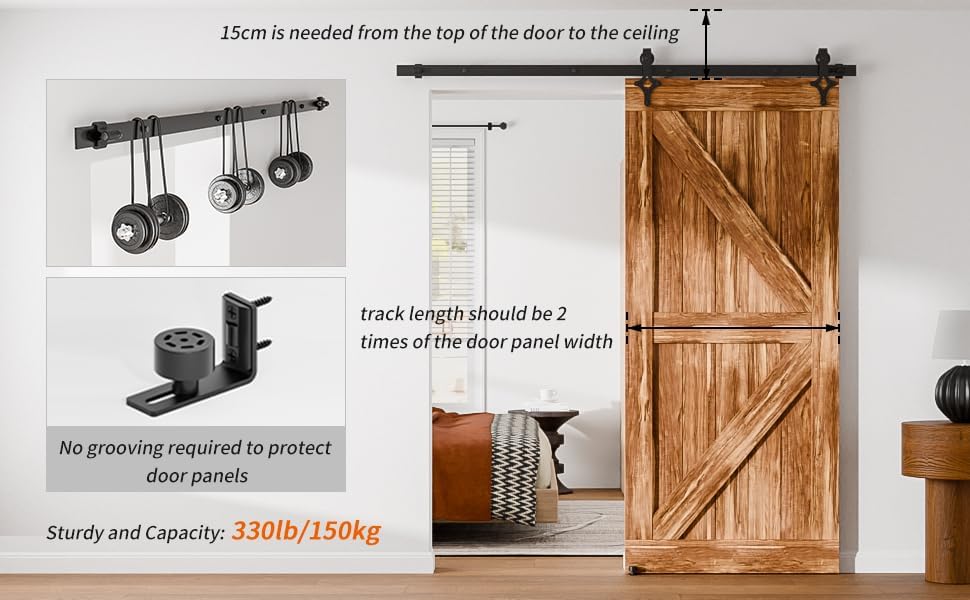 Wolfbird Hardware Kit Scheunentür 200cm-6.6ft Schiebetürsystem Schienen Kit, mit verstellbaren Boden