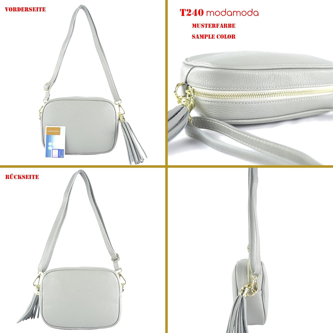 modamoda de - T240 - kleine Umhängetasche aus ital. Echtleder Orange, Orange