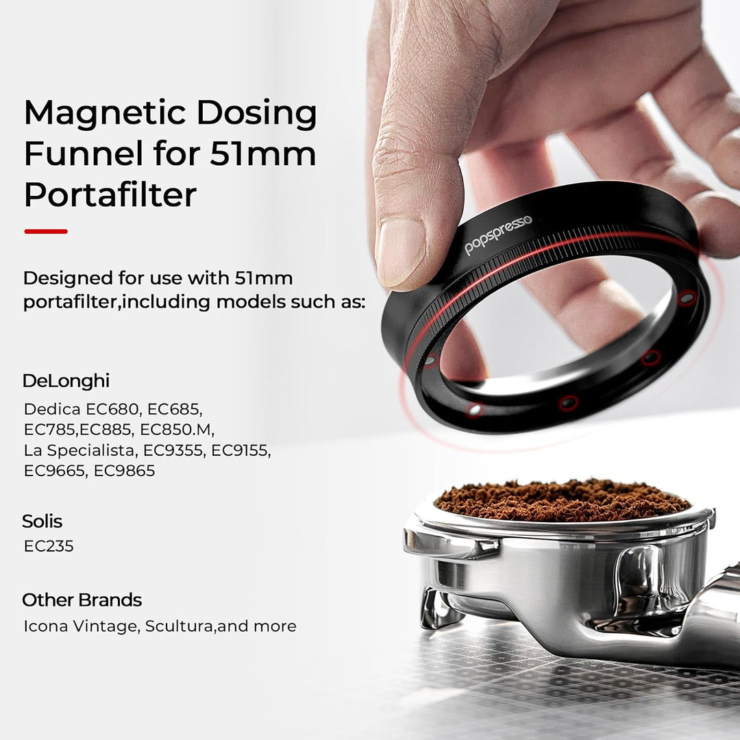 51 mm V3 Magnetischer Dosiertrichter, 8 N52 Magnete, flacher Espresso-Trichter, Anti-Klecks-Dosierri