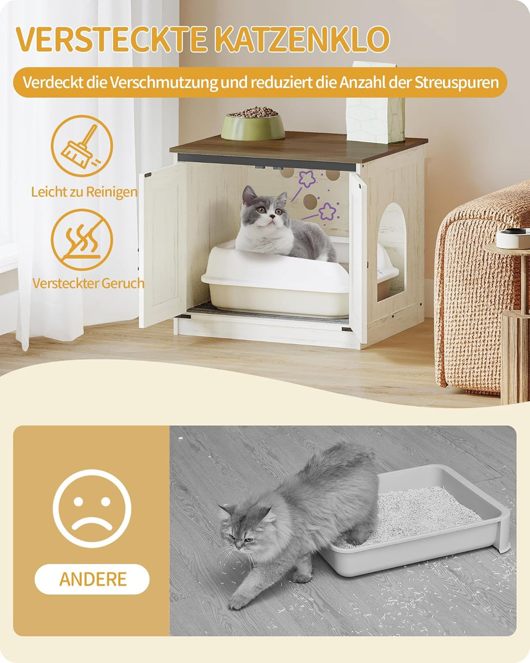 Hzuaneri Katzenklo Schrank, Katzenschrank, Katzentoilette mit Herausnehmbarer Trennwand, Katzenhaus,