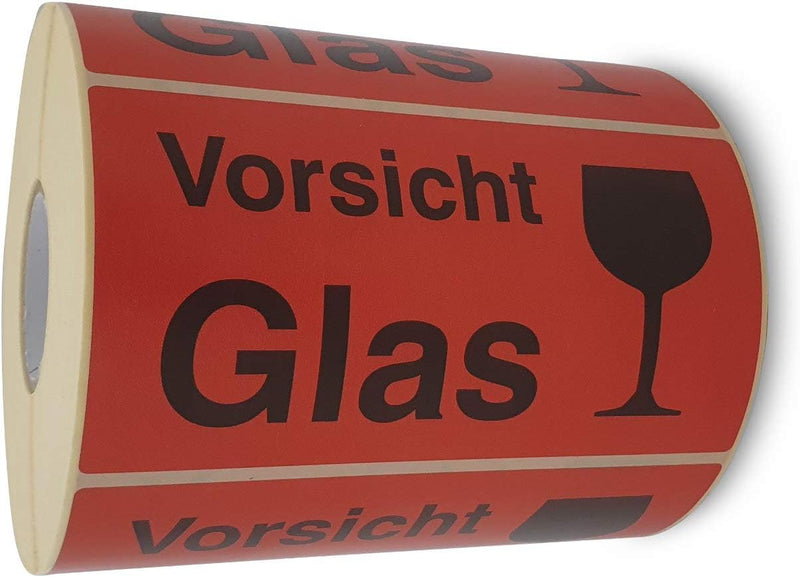 Etiketten Aufkleber Vorsicht Glas rot 1000 Stück extra gross 145x76mm Warnetikett auf Rolle 597101 -