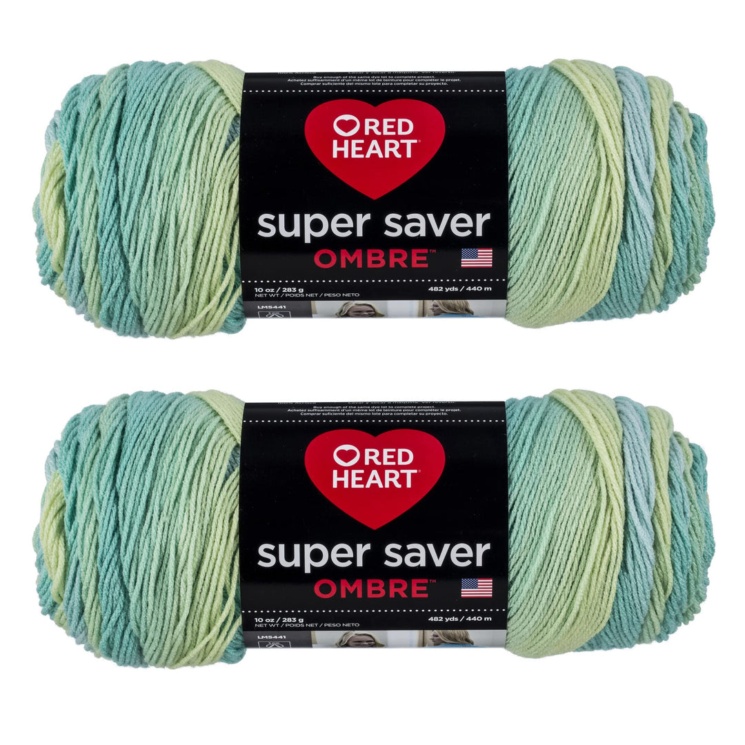 Red Heart Super Saver Jumbo Seaside Ombre Garn – 2 Packungen mit 283 g – Acryl – 4 Medium (Kammgarn)