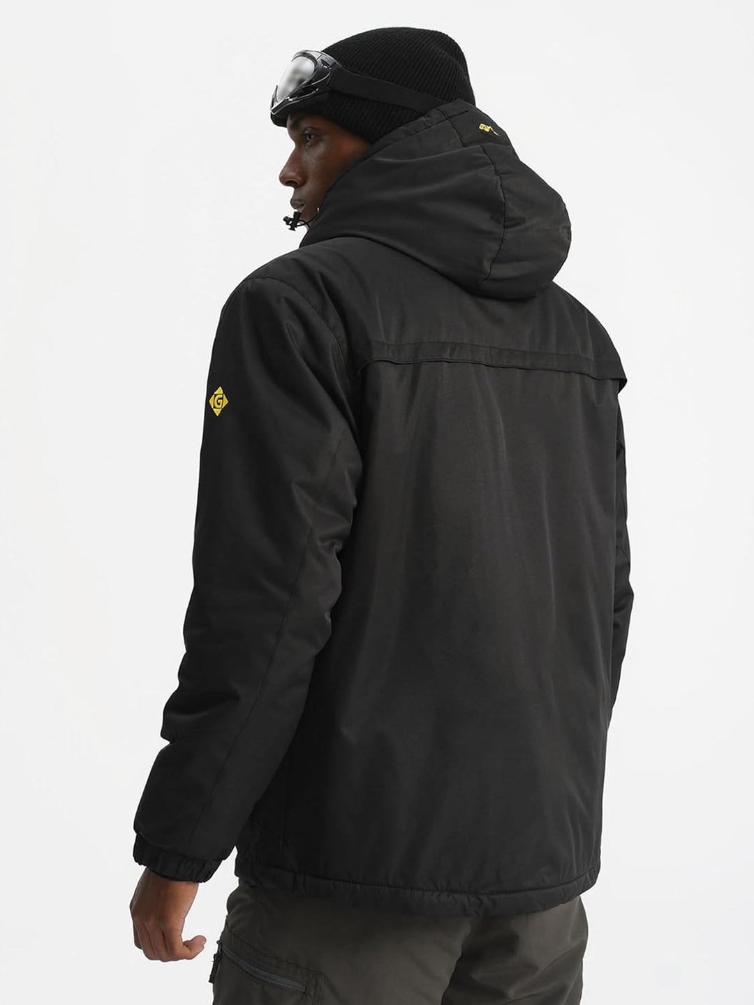 GEMYSE Herren Skijacke Outdoor Winter Wasserdicht Winddicht Bergjacke mit Kapuze Fleece XXL Schwarz,