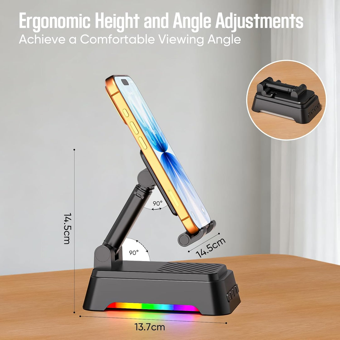 doopo Bluetooth Lautsprecher mit Licht,Faltbar Handyhalterung für Smartphones Tablets, 4-in-1 Tragba
