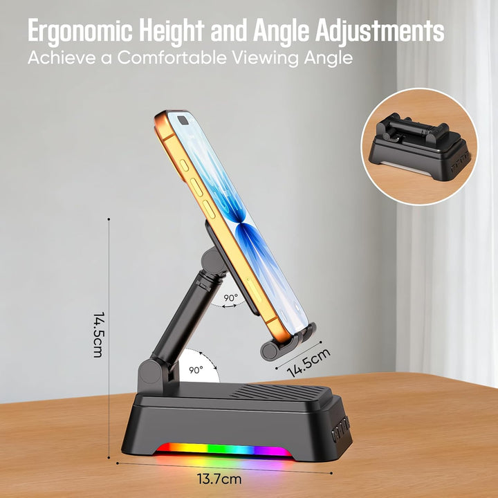 doopo Bluetooth Lautsprecher mit Licht,Faltbar Handyhalterung für Smartphones Tablets, 4-in-1 Tragba