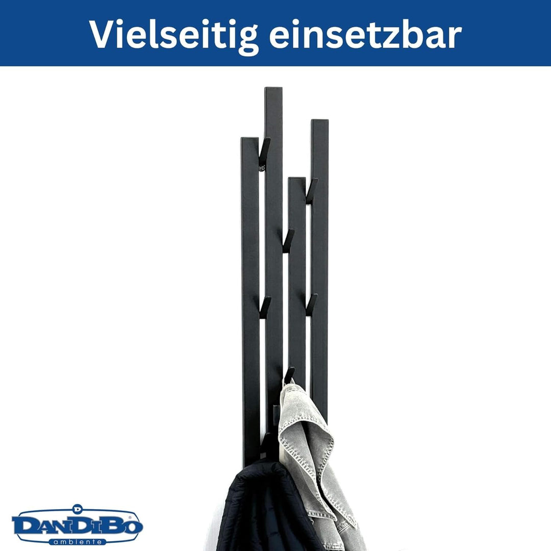 DanDiBo Garderobe Wand Schwarz Metall 96612 Wandgarderobe mit 8 Haken Schmal Flurgarderobe Modern Ha
